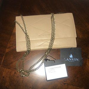 Lanvin Sugar Quilted Wallet on Chain in Beige